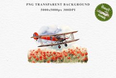 Red Farm Biplane Watercolor Clipart PNG Scrapbooking Nursery Transparent Print for invitation t-shirt designs sublimation kids printable digital