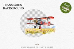 Red Farm Biplane Watercolor Clipart PNG Scrapbooking Nursery Transparent Print for invitation t-shirt designs sublimation kids printable digital