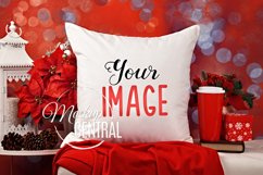 Christmas Mockup Square Pillow on Chair, Digital JPG Product Image 1