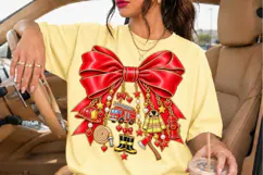 Red Firefighter Bow PNG with Fire Truck Charms Product Image 1