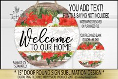 Red Floral Christmas Acacia Wood Front Door Sign Sublimation Design