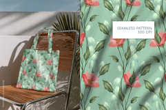 Red Floral Seamless Pattern | Green Product Image 1
