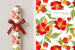 Red Floral Seamless Pattern with Gold Leaves Product Image 2