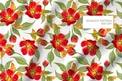 Red Floral Seamless Pattern with Gold Leaves Product Image 3