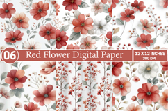 Red Flower Digital Paper Product Image 1