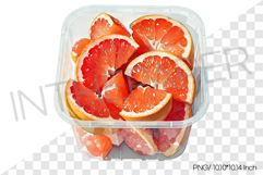 Fresh Sliced Red Grapefruit in Plastic Container PNG Clipart Product Image 1