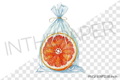 Fresh Red Grapefruit Slice in Clear Plastic Gift Bag PNG Art Product Image 1