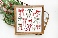 Coquette Christmas bow PNG with gingham and holly details