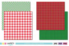 Holiday digital paper designs featuring gingham tartan and plaid patterns