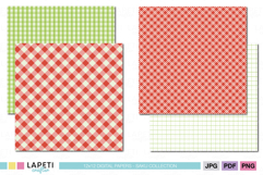 Christmas-themed plaid paper collection featuring red and green tartan and grid patterns, ideal for cards and wrapping.