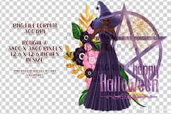 Purple Halloween Pentagram Red Hair Dark Witch PNG Graphic Product Image 2