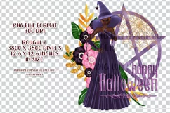 Purple Halloween Pentagram Red Hair Dark Witch PNG Graphic Product Image 2