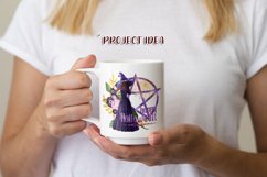 Purple Halloween Pentagram Red Hair Dark Witch PNG Graphic Product Image 4