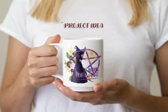 Purple Halloween Pentagram Red Hair Dark Witch PNG Graphic Product Image 4