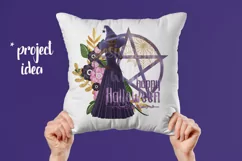 Purple Halloween Pentagram Red Hair Dark Witch PNG Graphic Product Image 5