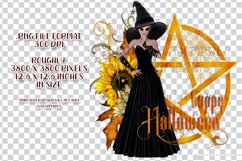 Happy Halloween Pentagram Red Hair Light Witch PNG Graphic Product Image 2