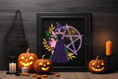 Purple Pentagram and Witch, Halloween Sublimation Design, d7 Product Image 3