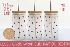 Red Love Hearts 16oz Glass Can Valentines Sublimation Design Product Image 1