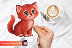 Red Kitten Sticker, Cat Lovers Sticker, Cartoon Kitten Art Product Image 1