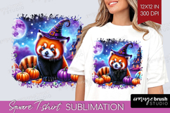 Red Panda Halloween Square Tshirt Background Cute Animal PNG Product Image 1