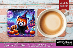 Red Panda Halloween Square Coaster Cute Animal Coaster PNG Product Image 1