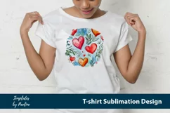 Red pink orange hearts and leaves on blue TShirt Background