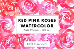 Red and Pink watercolor rose clipart bundle. PNG transparent illustrations at 300dpi