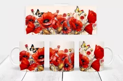 Poppies Mug Wrap Sublimation | Red Poppies Mug Sublimation Product Image 2