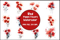 Red Poppy Flowers Watercolor png Bundle, Poppy Flowers Water Product Image 1