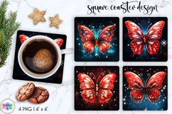 Butterfly Coasters Sublimation | Red Christmas Butterfly Product Image 1