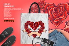 Red rose blooms love shape with vintage ribbon Product Image 5