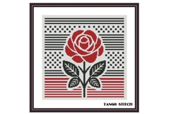 Red rose flower modern art cross stitch pattern - Tango Stitch
