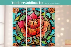 Red Rose Tumbler Wrap Stained Glass Tumbler Sublimation 