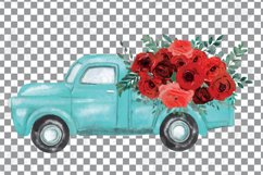 Red rose watercolor flower pickup truck graphics clip art Product Image 9