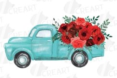 Red rose watercolor flower pickup truck graphics clip art Product Image 2