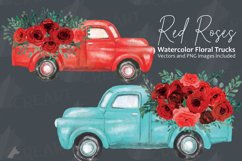 Red rose watercolor flower pickup truck graphics clip art Product Image 11