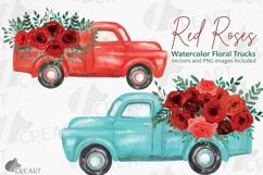 Red rose watercolor flower pickup truck graphics clip art Product Image 1