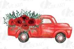 Red rose watercolor flower pickup truck graphics clip art Product Image 5