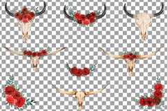 Red rose floral tribal bull skull with bouquets clip art Product Image 13