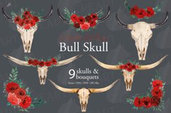 Red rose floral tribal bull skull with bouquets clip art Product Image 14