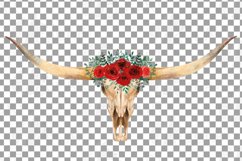 Red rose floral tribal bull skull with bouquets clip art Product Image 11