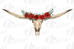 Red rose floral tribal bull skull with bouquets clip art Product Image 7