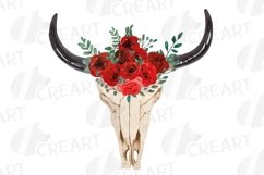 Red rose floral tribal bull skull with bouquets clip art Product Image 8
