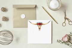 Red rose floral tribal bull skull with bouquets clip art Product Image 4