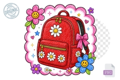 Red School Backpack Clipart PNG with Daisy Flower Design Product Image 1