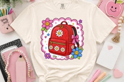 Red School Backpack Clipart PNG with Daisy Flower Design Product Image 2