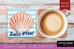 Red Seashell Nautical Square Coaster Sea Quotes Coaster PNG Product Image 1