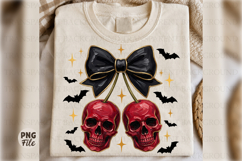 Red Skull Cherries Png, Gothic Cherry Bow Halloween Coquette Product Image 1