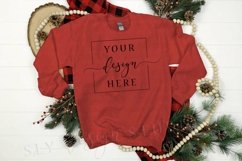 Christmas Sweatshirt Mockup Red Sweatshirt Gildan 18000 Product Image 1