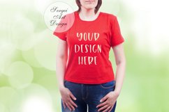 Women's T-Shirt Mockup, Short Sleeve Red T-Shirt Product Image 1